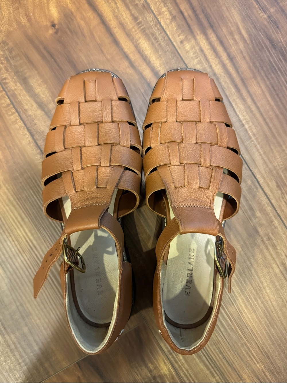 Everlane Tan Woven Leather Fisherman Sandals